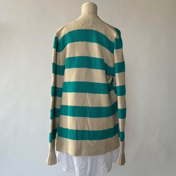 Vintage Striped Cardigan Preppy Medium Teal & Cream - Picture 3 of 5